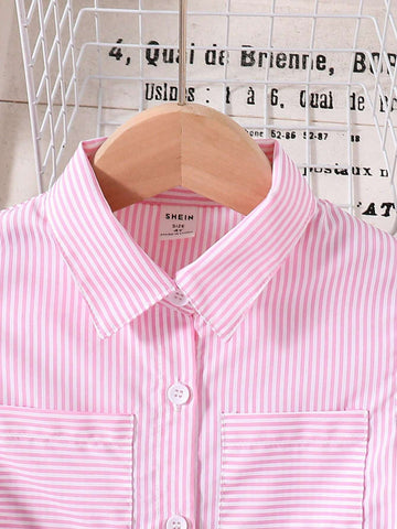 Young Girl's Casual Striped Shirt Dress, Spring/Summer