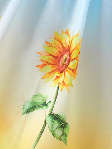 Young Girl's Casual Style Gradient Sunflower Print Weave Strap Dress, Summer