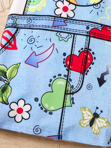 Young Girls' Casual Style Printed Short Sleeve Dress