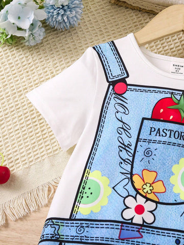 Young Girls' Casual Style Printed Short Sleeve Dress