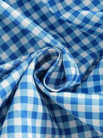 Young Girl's Casual Summer Gingham Dress With Ruffle Trim, Round Neck, Sleeveless