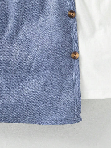 Young Girls" Casual Wear-To-Work Asymmetrical Denim Patchwork Dress