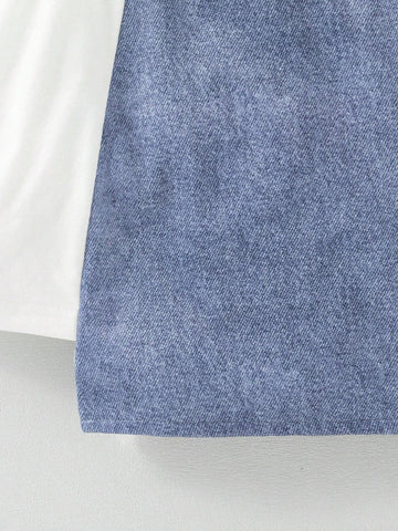 Young Girls" Casual Wear-To-Work Asymmetrical Denim Patchwork Dress