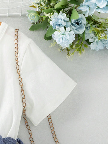 Young Girls" Casual Wear-To-Work Asymmetrical Denim Patchwork Dress
