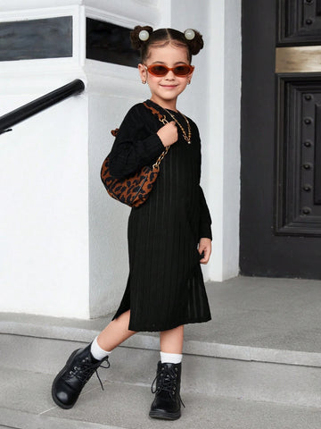 Young Girls' Casual Wine Knit Ruffled Long Sleeve Dress For Holiday,For Christmas