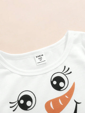 Young Girls Casual & Comfortable Christmas Snowman Printed Crew Neck Long Sleeve Pullover Dress