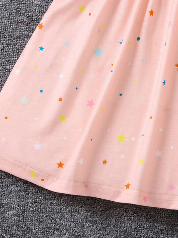 Young Girls' Casual & Vibrant Rainbow Unicorn Print Sleeveless Vest Dress For Summer