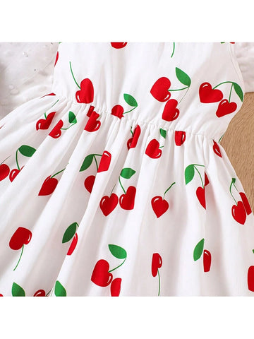 Young Girls' Cherry Print Casual Cami Dress, Summer