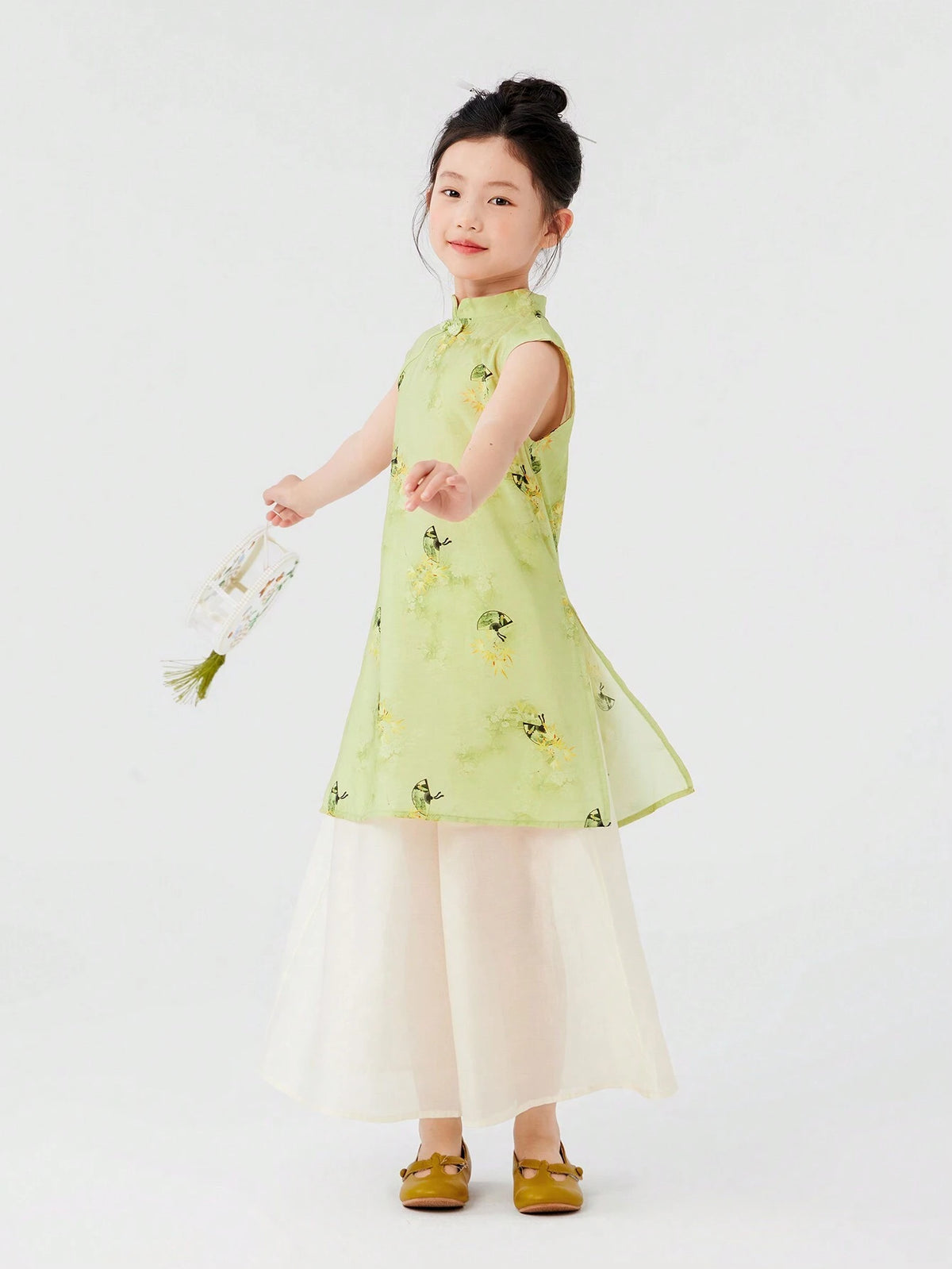 Young Girls' Chinese Style Wide-Leg Two-Piece Dress Set, Summer 2024 New Girl's Outfit