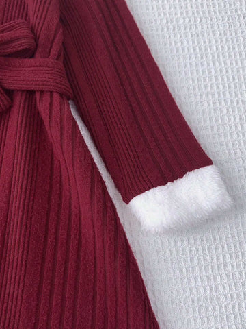 Young Girls Christmas Casual Long Sleeved Poinsettia Knitted Dress With Snowball Hat For Autumn & Winter