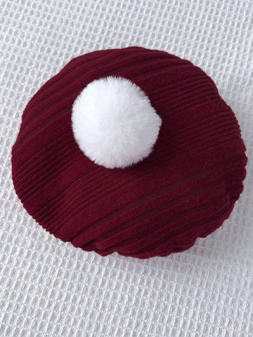 Young Girls Christmas Casual Long Sleeved Poinsettia Knitted Dress With Snowball Hat For Autumn & Winter