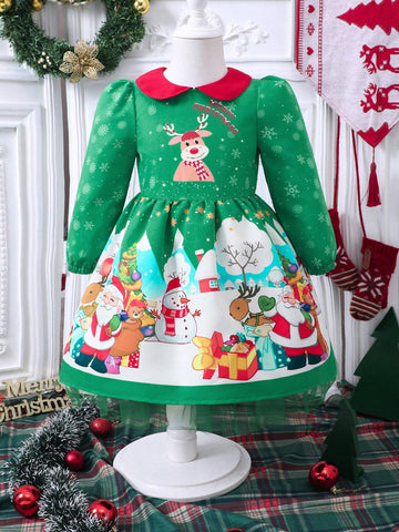 Young Girls Christmas Cute Ruffle Collar Tulle Princess Dress, Winter