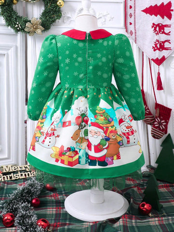 Young Girls Christmas Cute Ruffle Collar Tulle Princess Dress, Winter