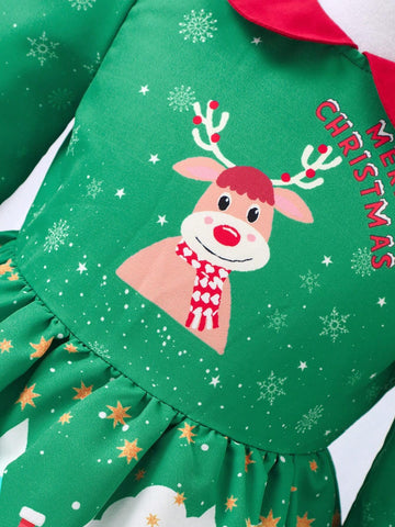 Young Girls Christmas Cute Ruffle Collar Tulle Princess Dress, Winter