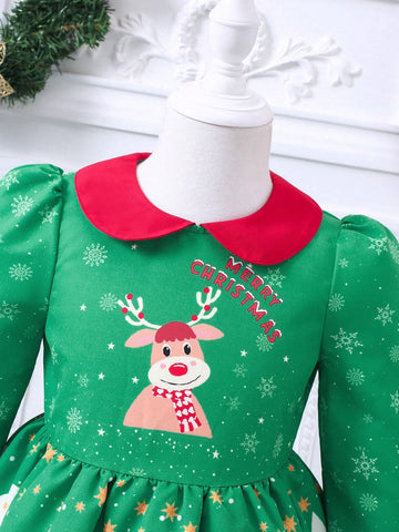 Young Girls Christmas Cute Ruffle Collar Tulle Princess Dress, Winter