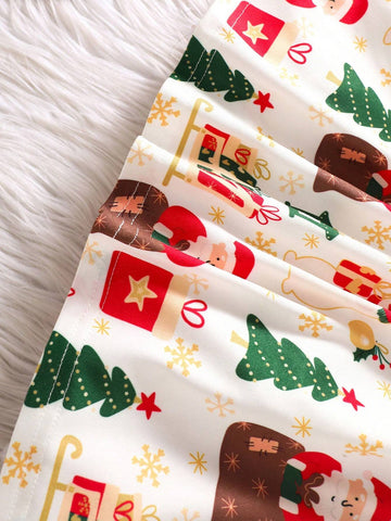 Young Girls Christmas Elements Cap Sleeve Long Sleeve Print Dress, Autumn/Winter