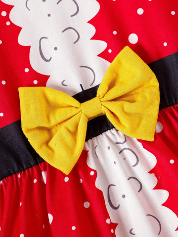 Young Girls' Christmas Polka Dot, Bow, Cap Sleeve & Striped Long Sleeve Dress