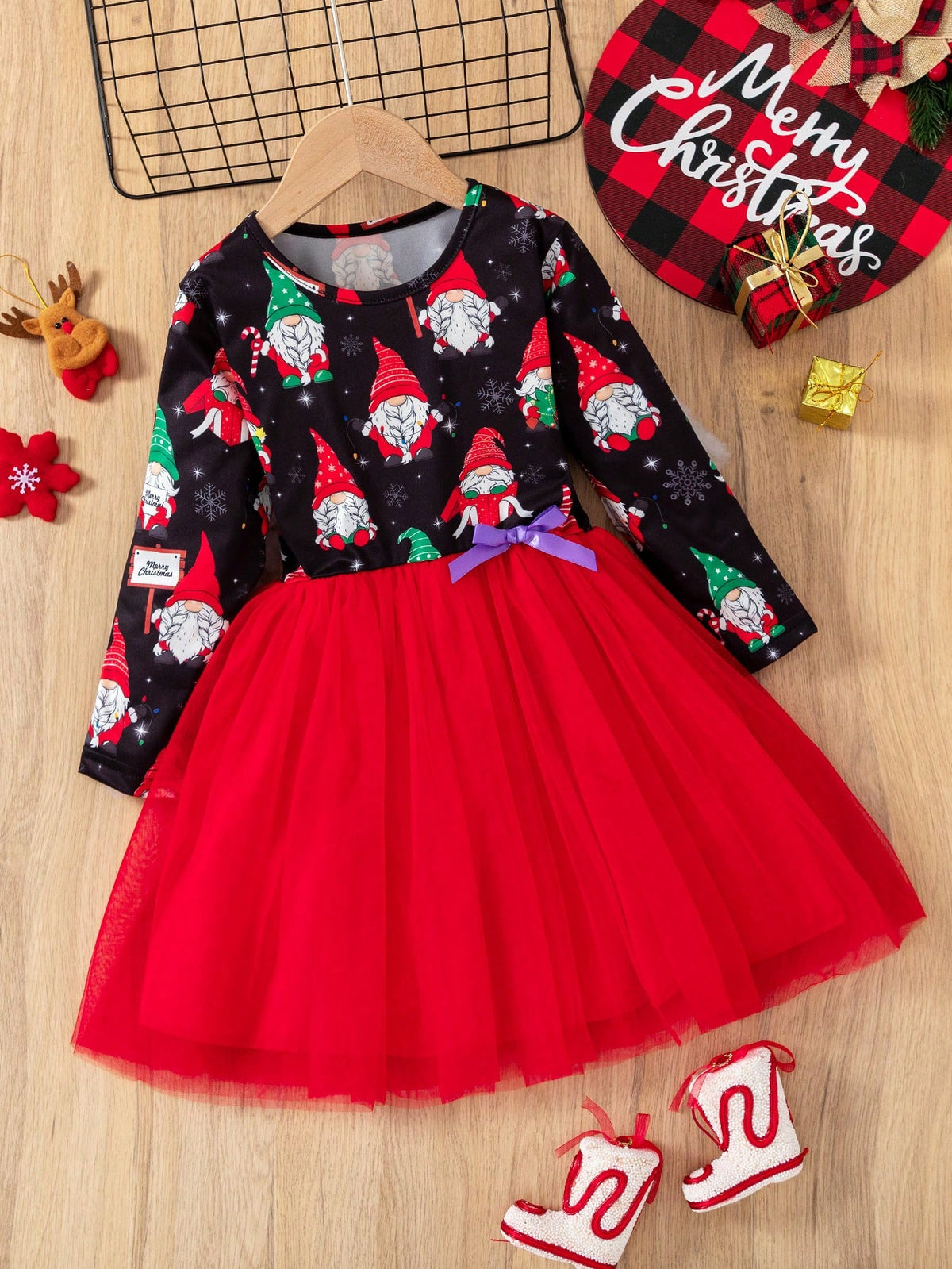 Young Girl's Christmas Print Simple Casual Daily Dress