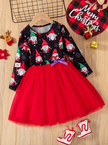 Young Girl's Christmas Print Simple Casual Daily Dress