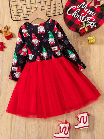 Young Girl's Christmas Print Simple Casual Daily Dress