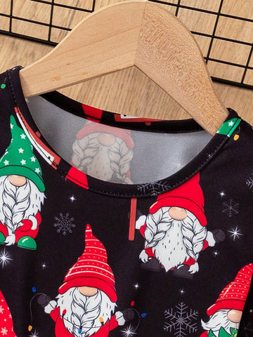 Young Girl's Christmas Print Simple Casual Daily Dress