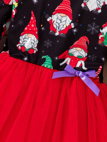Young Girl's Christmas Print Simple Casual Daily Dress