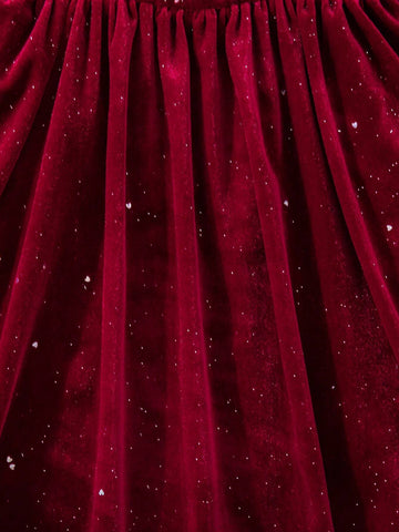 Young Girls' Christmas Puff Sleeve Square Neck Long Sleeve Dress