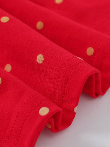 Young Girls Christmas Retro Cotton Long Red Dress, Casual & Comfortable Cartoon Santa Claus Pattern Dress For Autumn/Winter
