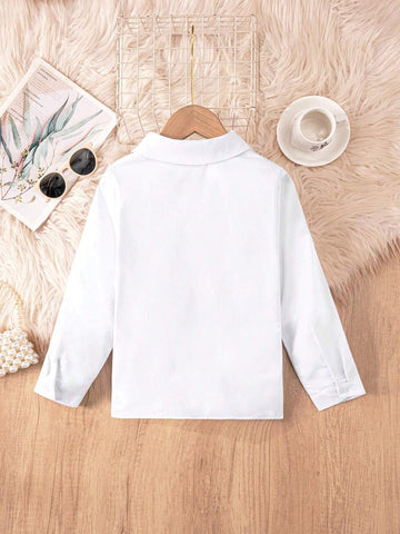 Young Girls Classic Casual School Style White Blouse With Large Bow Collar, Long Sleeve Shirt, Suitable For Formal Events, Gatherings, And Performances