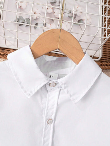 Young Girls Classic Elegant Button Down White Long Sleeve Blouse, Suitable For Formal Events, Parties, Performances And Ceremonies