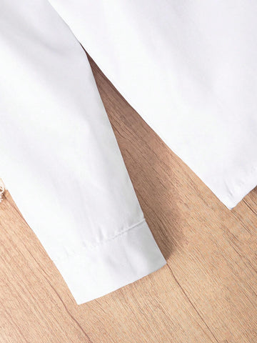 Young Girls Classic Elegant Button Down White Long Sleeve Blouse, Suitable For Formal Events, Parties, Performances And Ceremonies