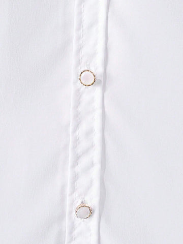 Young Girls Classic Elegant Button Down White Long Sleeve Blouse, Suitable For Formal Events, Parties, Performances And Ceremonies