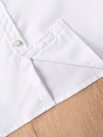 Young Girls Classic Elegant Button Down White Long Sleeve Blouse, Suitable For Formal Events, Parties, Performances And Ceremonies