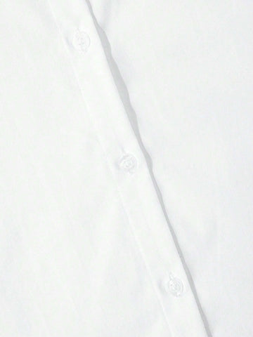 Young Girls Classic Versatile Casual Campus Style Flounced Collar White Long Sleeve Shirt Dress, Suitable For Party, Performance And Formal Events