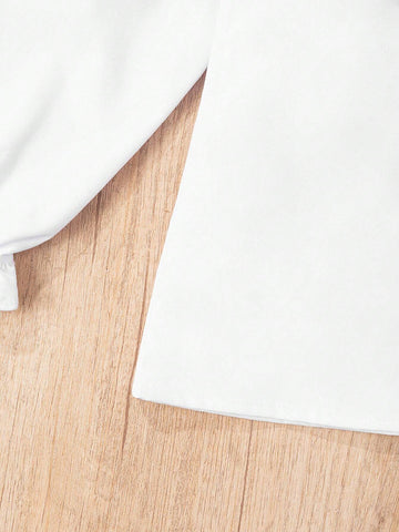 Young Girls Classic Versatile Casual Campus Style Flounced Collar White Long Sleeve Shirt Dress, Suitable For Party, Performance And Formal Events
