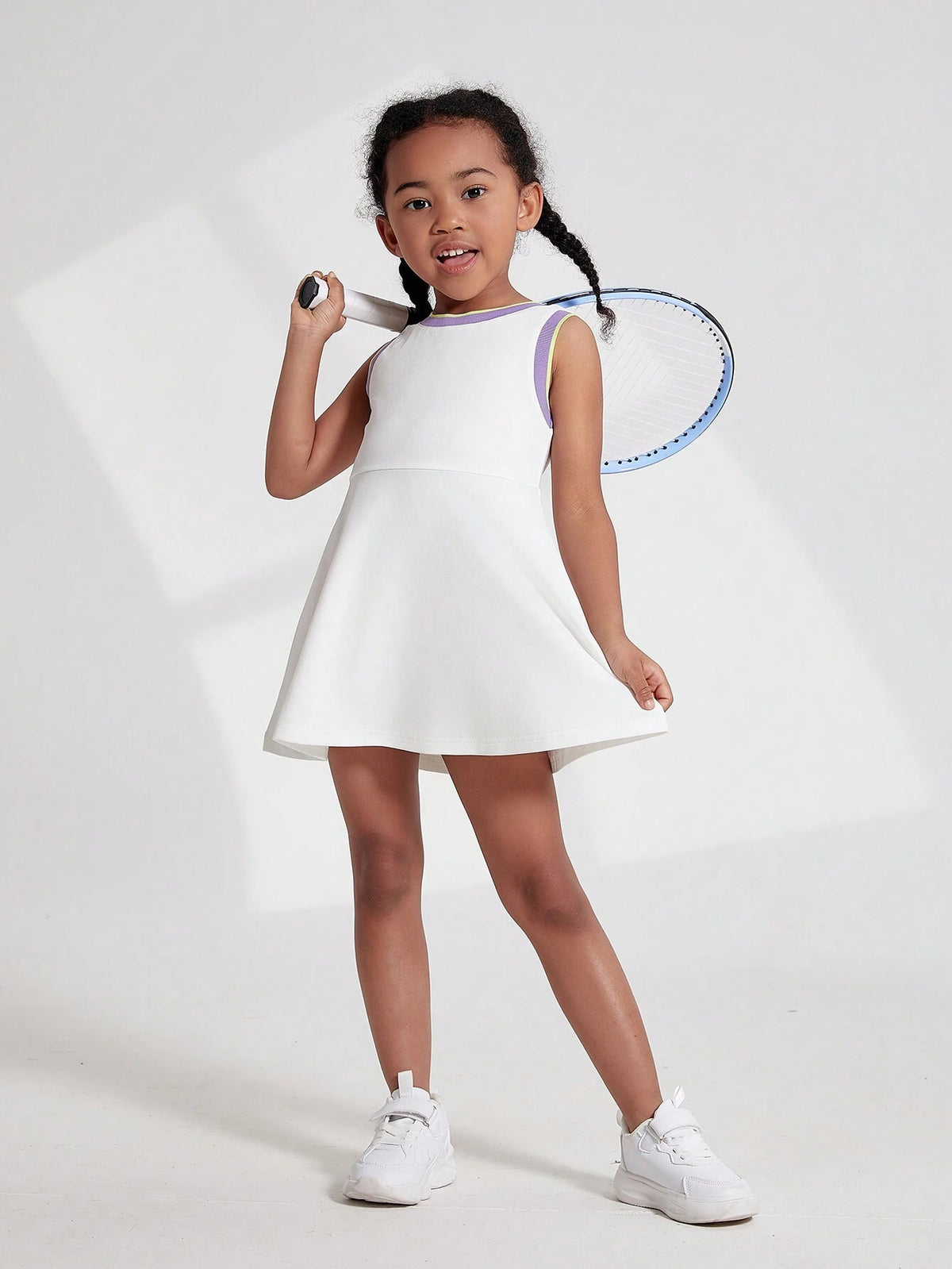 Young Girls' Color-Block Sleeveless Summer Dress With Contrast Hem