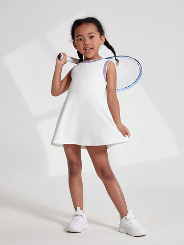 Young Girls' Color-Block Sleeveless Summer Dress With Contrast Hem