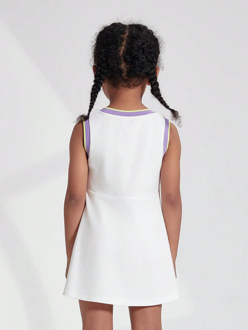 Young Girls' Color-Block Sleeveless Summer Dress With Contrast Hem