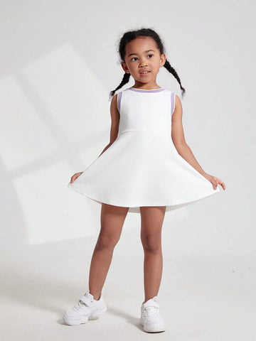 Young Girls' Color-Block Sleeveless Summer Dress With Contrast Hem