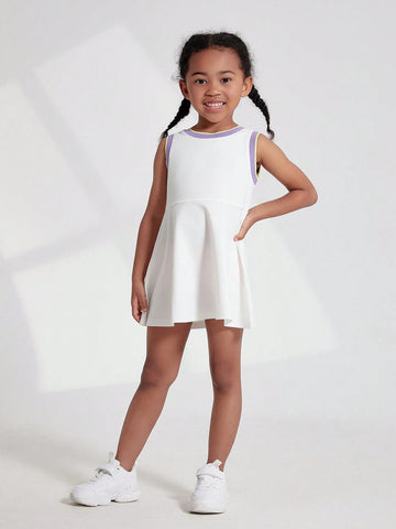 Young Girls' Color-Block Sleeveless Summer Dress With Contrast Hem