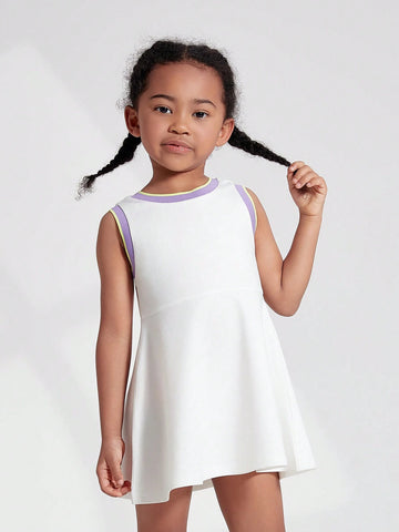 Young Girls' Color-Block Sleeveless Summer Dress With Contrast Hem