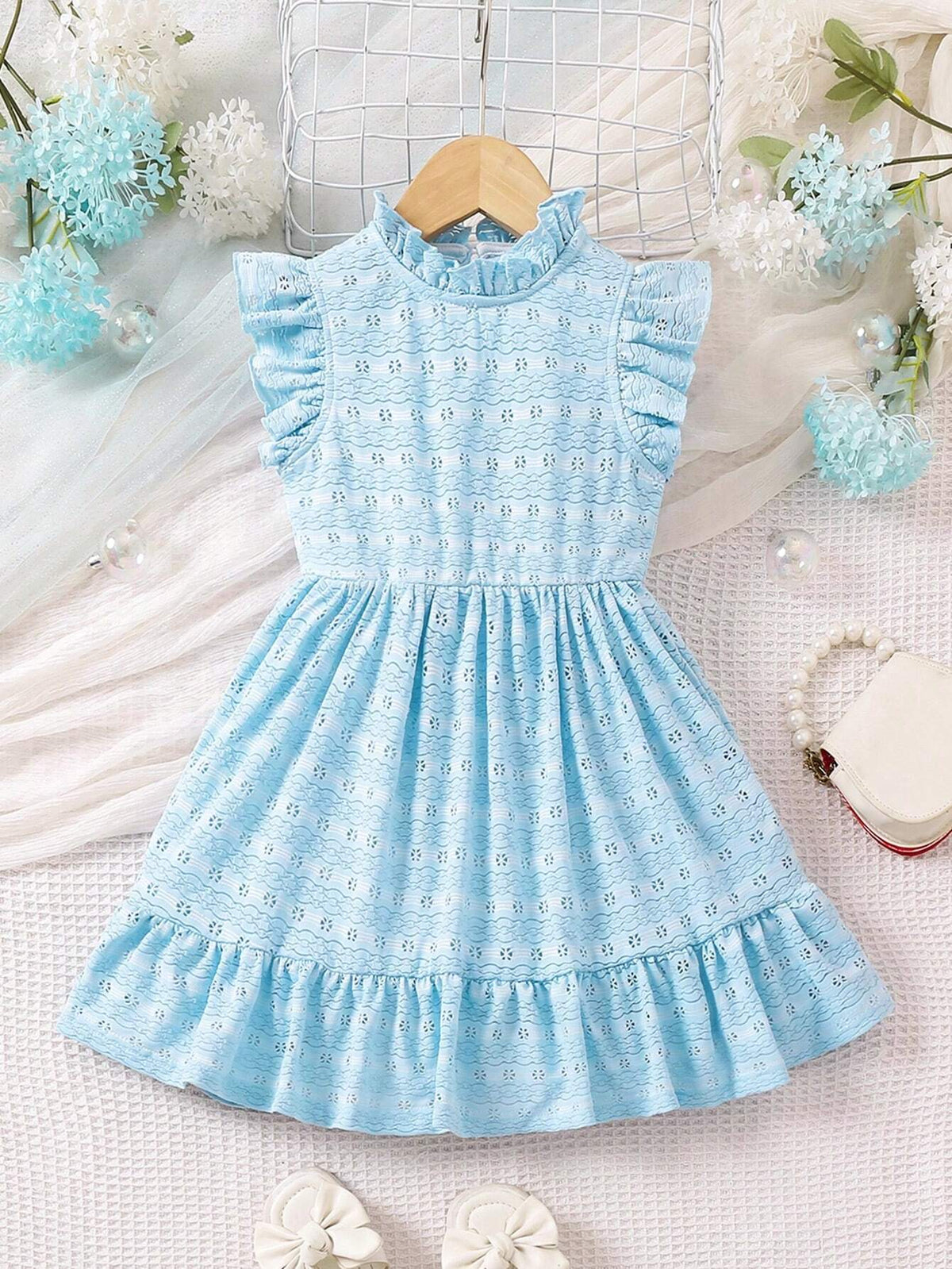 Young Girls' Color-Block Textured Ruffle Hem Dress