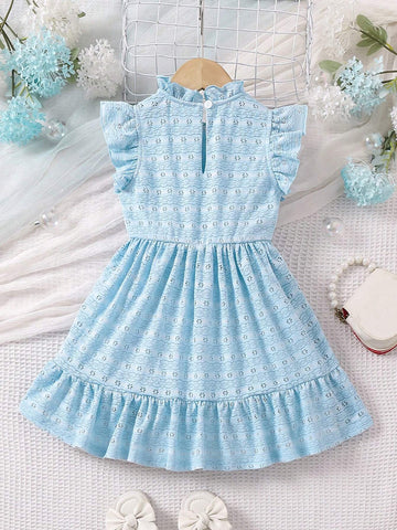 Young Girls' Color-Block Textured Ruffle Hem Dress