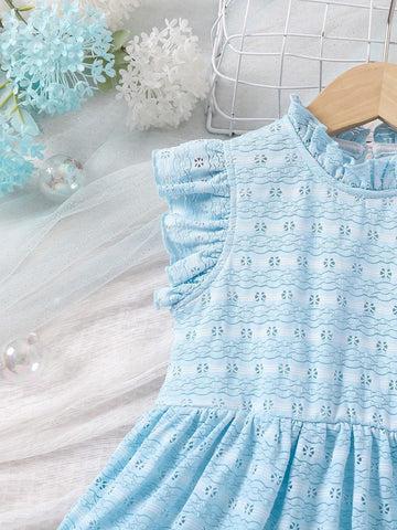 Young Girls' Color-Block Textured Ruffle Hem Dress