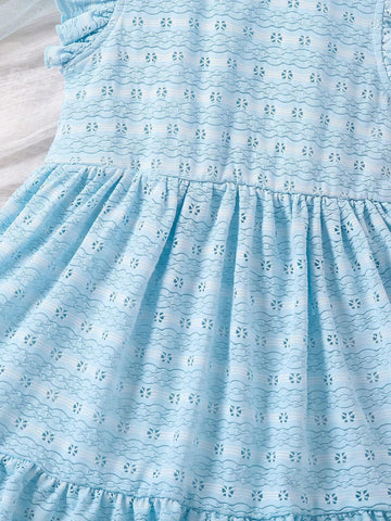 Young Girls' Color-Block Textured Ruffle Hem Dress