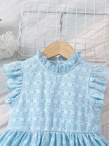 Young Girls' Color-Block Textured Ruffle Hem Dress