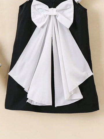 Young Girls' Color Block Back Bow Design Dress