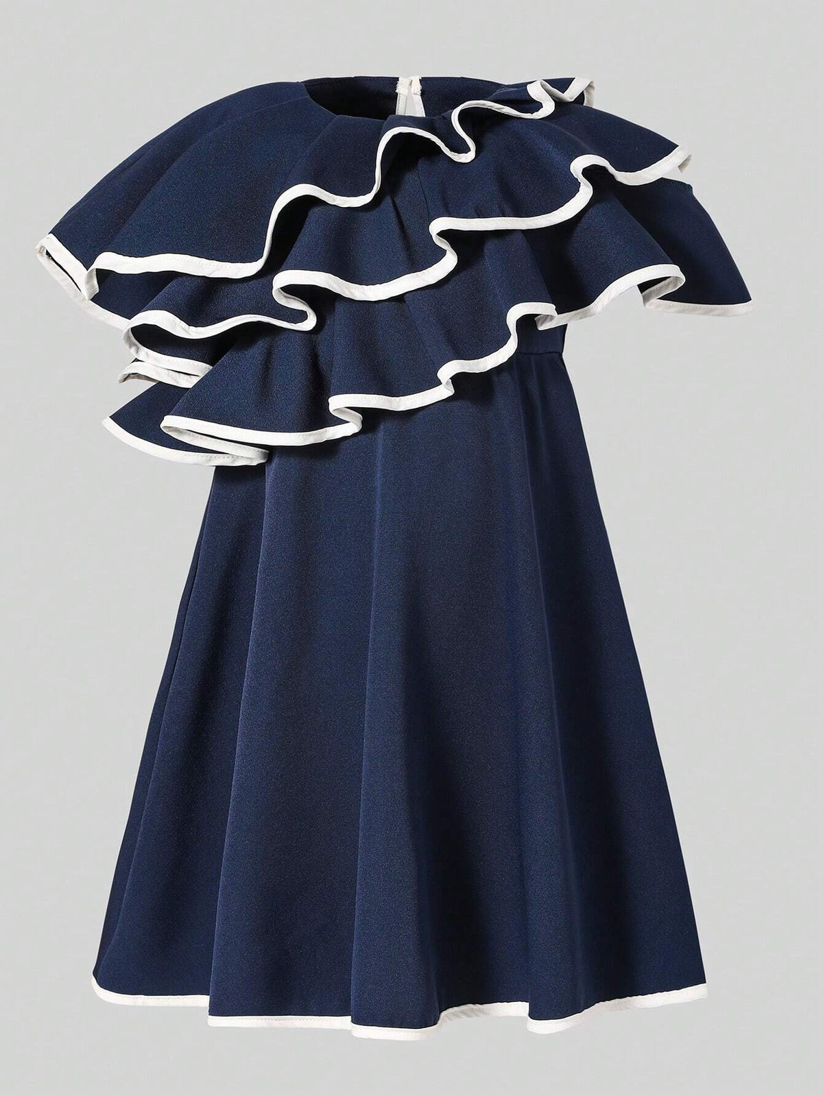 Young Girls' Color Block Dress With Back Bow Design