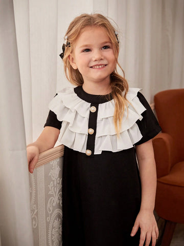 Young Girls' Color Block Minimalist Daily Dress