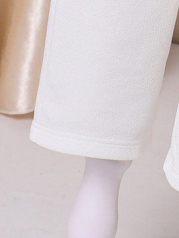 Young Girls Color Block Off Shoulder Jumpsuit With Puff Sleeves